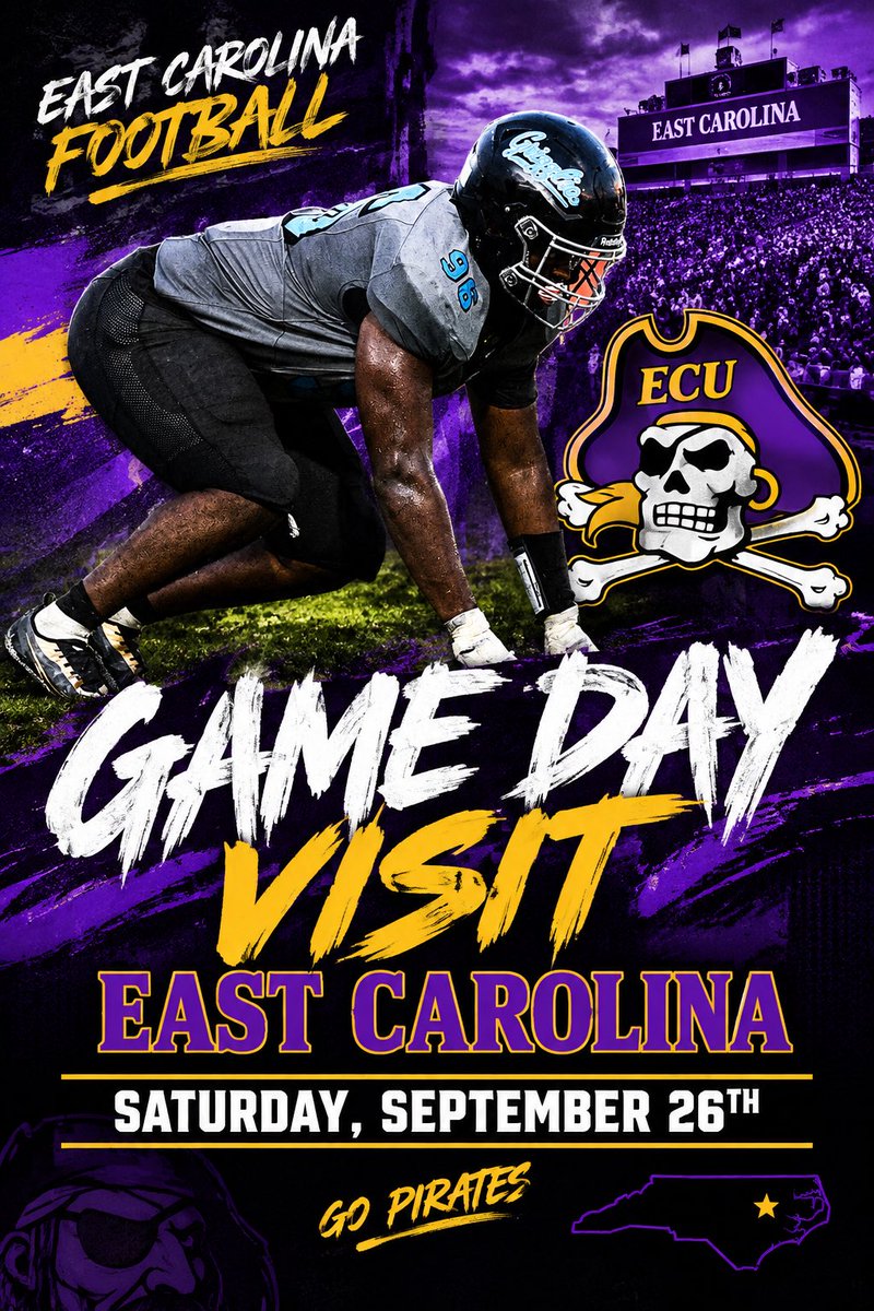 Thezekedtm's tweet photo. Blessed to attend ECU Football’s game-day visit vs. NC Central! 🏴‍☠️ Huge thanks to @ECUPiratesFB and the entire coaching staff for the hospitality and opportunity!

Ezekiel P. | Oak Grove HS | Class of 2027 | 6’4” DE

#ECUFootball #EastCarolinaFootball #Pirates #2027Recruit https://t.co/bHrsYTUne8