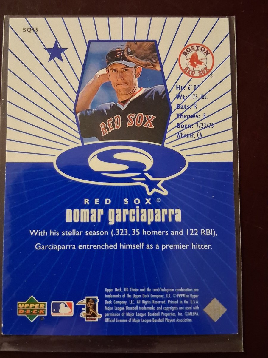 CPFJAYpt2's tweet photo. #RandomCardILove
1999 Upper Deck UD Choice #15 Nomar Garciaparra
Because Nomah
Because UDChoice had it going on
Because Starquest had its own parallels
Because the 90s did it better (see Kdub for clarification) https://t.co/62cyyg9TSK
