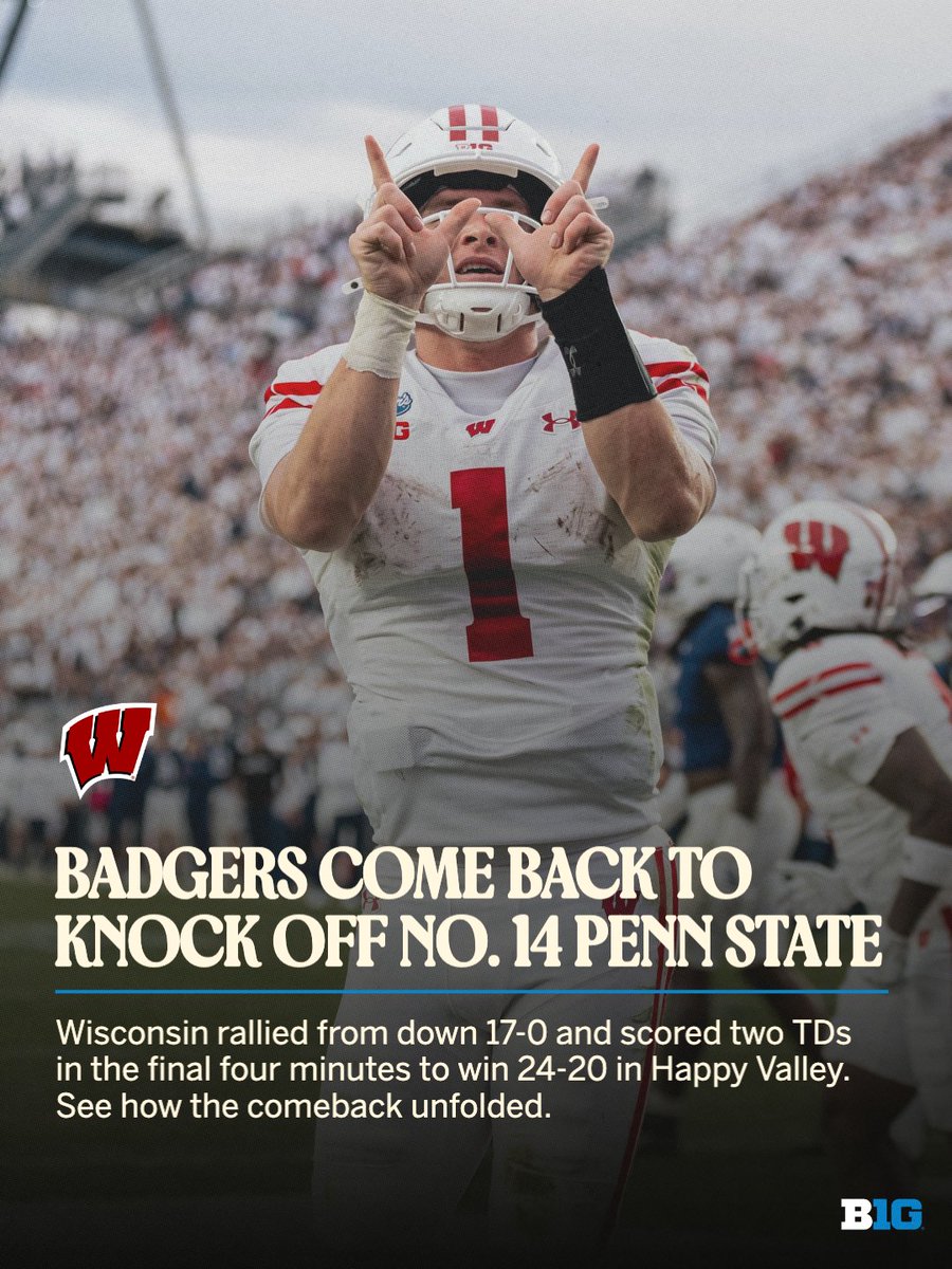 bigten's tweet photo. What a comeback by @BadgerFootball! https://t.co/YiwD3SuJxd