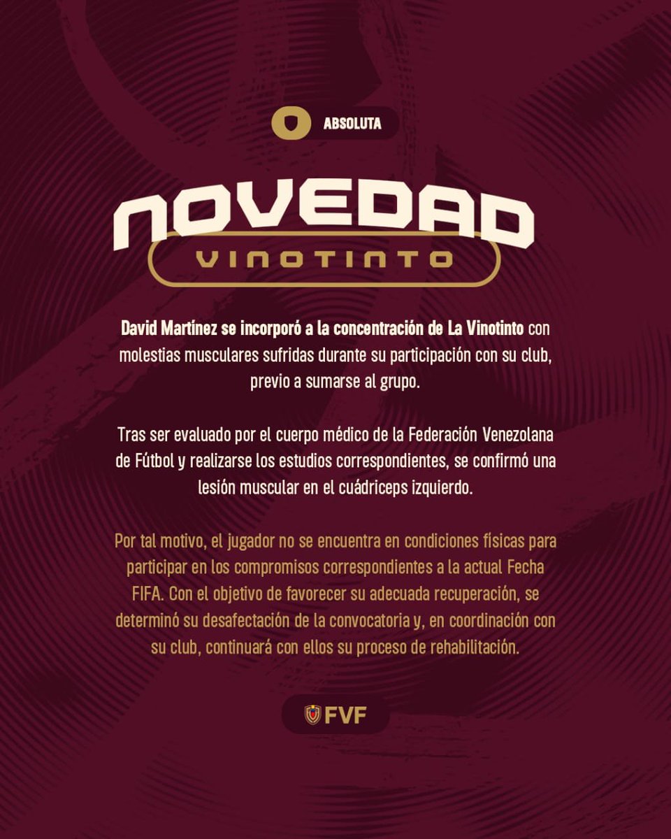 SeleVinotinto's tweet photo. Novedad: David Martínez https://t.co/6rtfGe4GYa