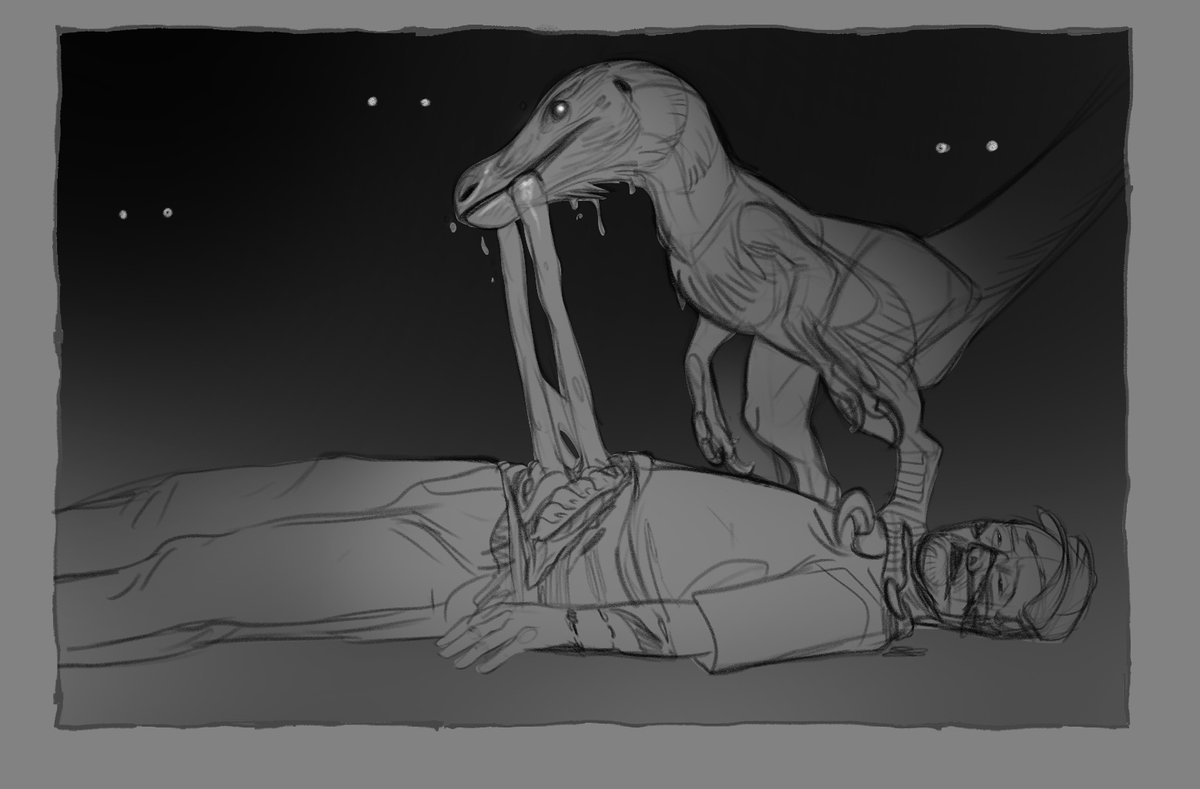dinodanicus's tweet photo. Here are the process pics for the raptor attack #illustration.
#velociraptor #dinosaur #horror #paleontology #paleoart #feathers #sketches #blood #creaturedesign #prehistoric https://t.co/i6te7UtfSZ