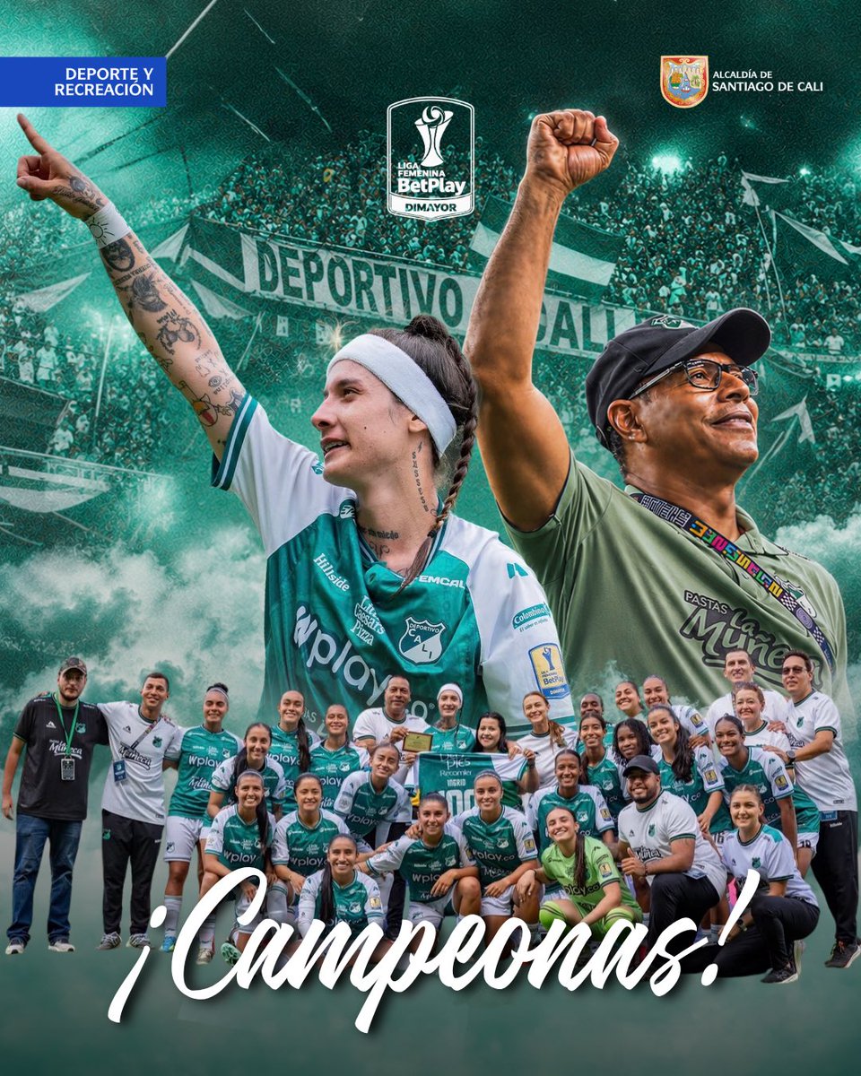 SecDeporteCali's tweet photo. 🏆🏆🏆 ¡TRICAMPEONAS! 

⚽️ @CaliFemenino vuelve a celebrar. Las ‘Azucareras’ derrotaron a Santa Fe y conquistaron por tercer año consecutivo la Liga Femenina, escribiendo una nueva página en la historia del fútbol colombiano. https://t.co/Nl8v5krxPj