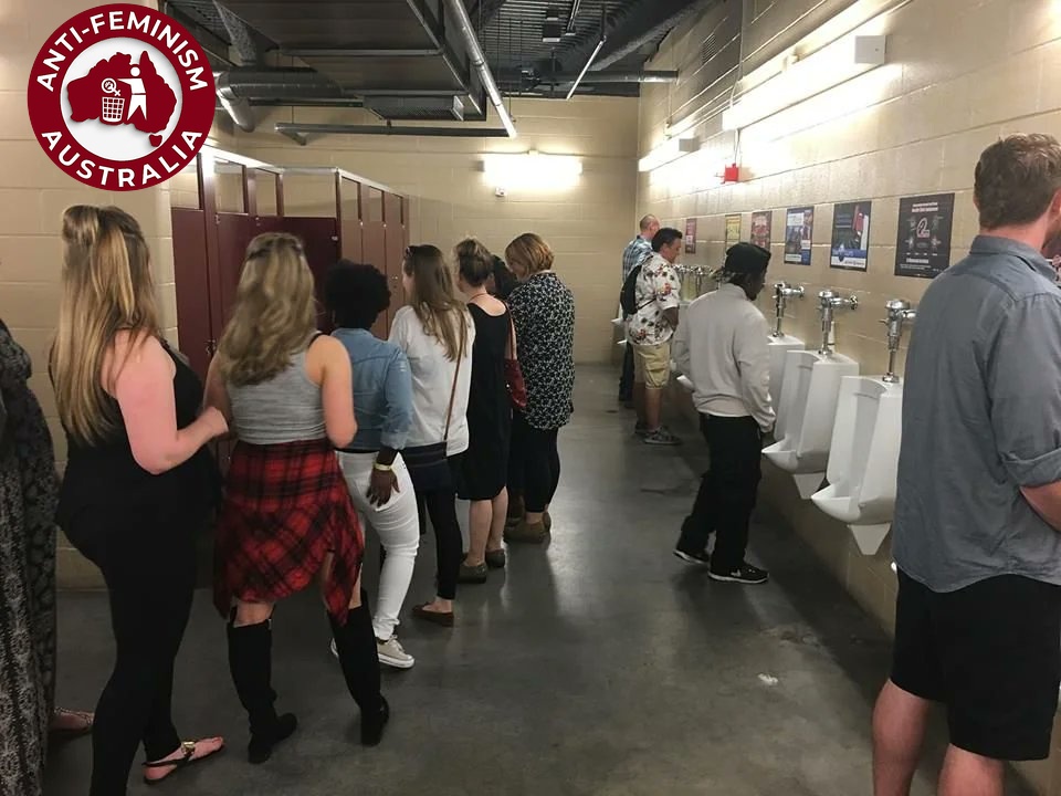AntiFeminismAU's tweet photo. This makes my blood boil. If the genders were reversed they would cry rape and call the police. It’s even worse when women do it to men because men have their genitals exposed at urinals, whereas in the women’s toilets they have private stalls. https://t.co/5KjZZ5ol53
