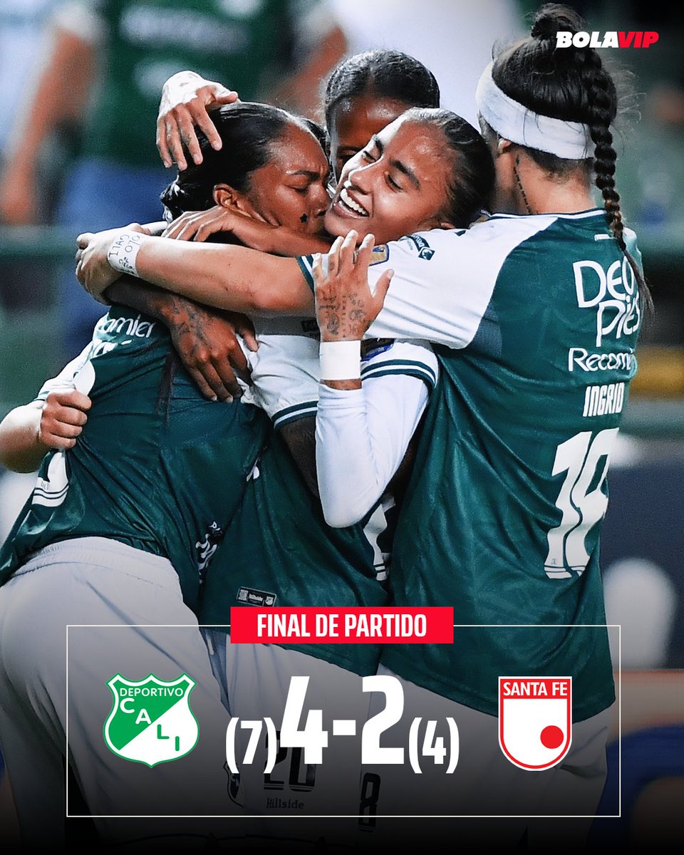 BolavipCo's tweet photo. 🏆🇳🇬 Deportivo Cali venció a Santa Fe y logró el tricampeonato de la Liga Femenina, luego de también levantar el trofeo en 2024 y 2025, justamente, ante el Cardenal. 

Cuarta estrella de su historia, consolidándose como el club más ganador de Colombia en el fútbol femenino. https://t.co/vdykOZjcuv