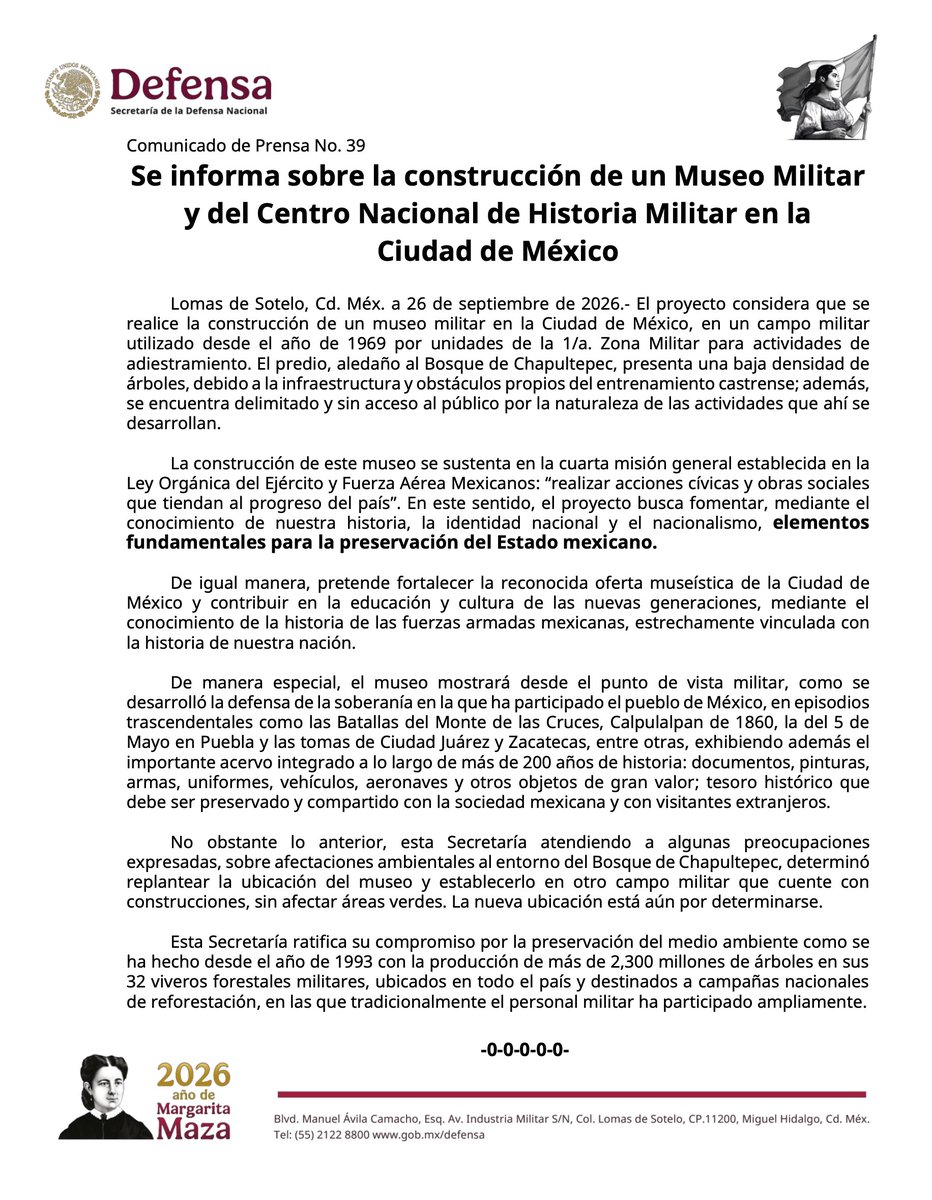 lopezdoriga's tweet photo. La Secretaría de la Defensa Nacional no construirá su museo en el Bosque de Chapultepec. 

Escuchó a la sociedad. Bien hecho, general secretario Ricardo Trevilla Trejo. Felicidades. https://t.co/5lKQ3O1m0y