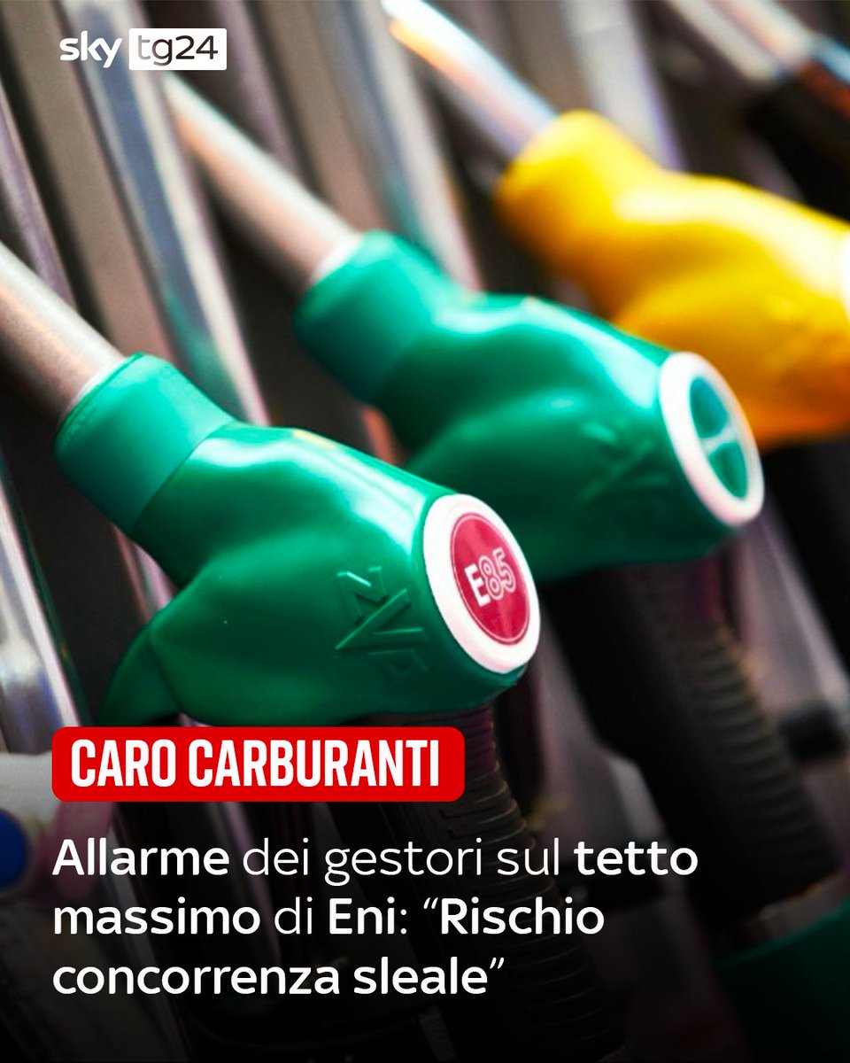 SkyTG24's tweet photo. Il colosso italiano dell'energia, il cui controllo è pubblico, ha fissato un limite (price cap) al costo dei carburanti commercializzati da Enilive: 2,19 euro al litro per il gasolio e 1,99 euro al litro per la benzina. Un tetto che "sarà applicato a partire dal 28 settembre, per una durata iniziale di 30 giorni, con possibilità di estensione fino alla fine dell'anno". Una buona notizia per i consumatori che, però, ha spiazzato il mercato della distribuzione e - secondo la Figisc - rischia di mettere in difficoltà anche i gestori https://t.co/AwftiOwc3J