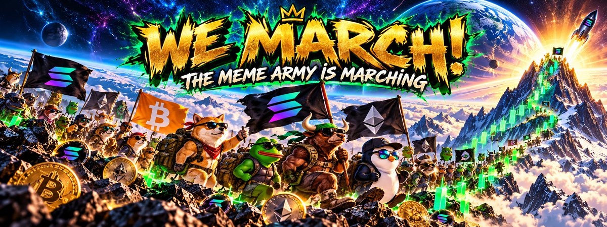 WEMARCHcoin's tweet photo. 🥾 WE MARCH!
The meme army is marching. 🐸🐧🐕🐂
One mountain. One mission. 🏔️
BTC. ETH. SOL.
Green candles all the way up. 📈
WE MARCH! 🚀 https://t.co/MfiXTHTV6f