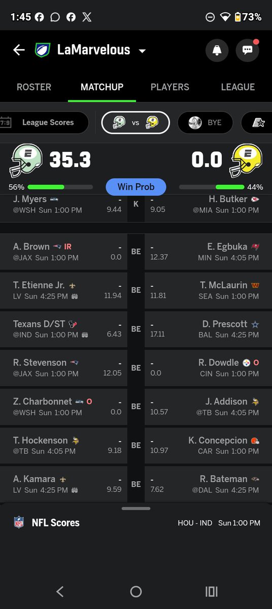 CodyRoten222062's tweet photo. What's my chances of winning this week #ESPNFantasy https://t.co/fQ6kvbdj8V