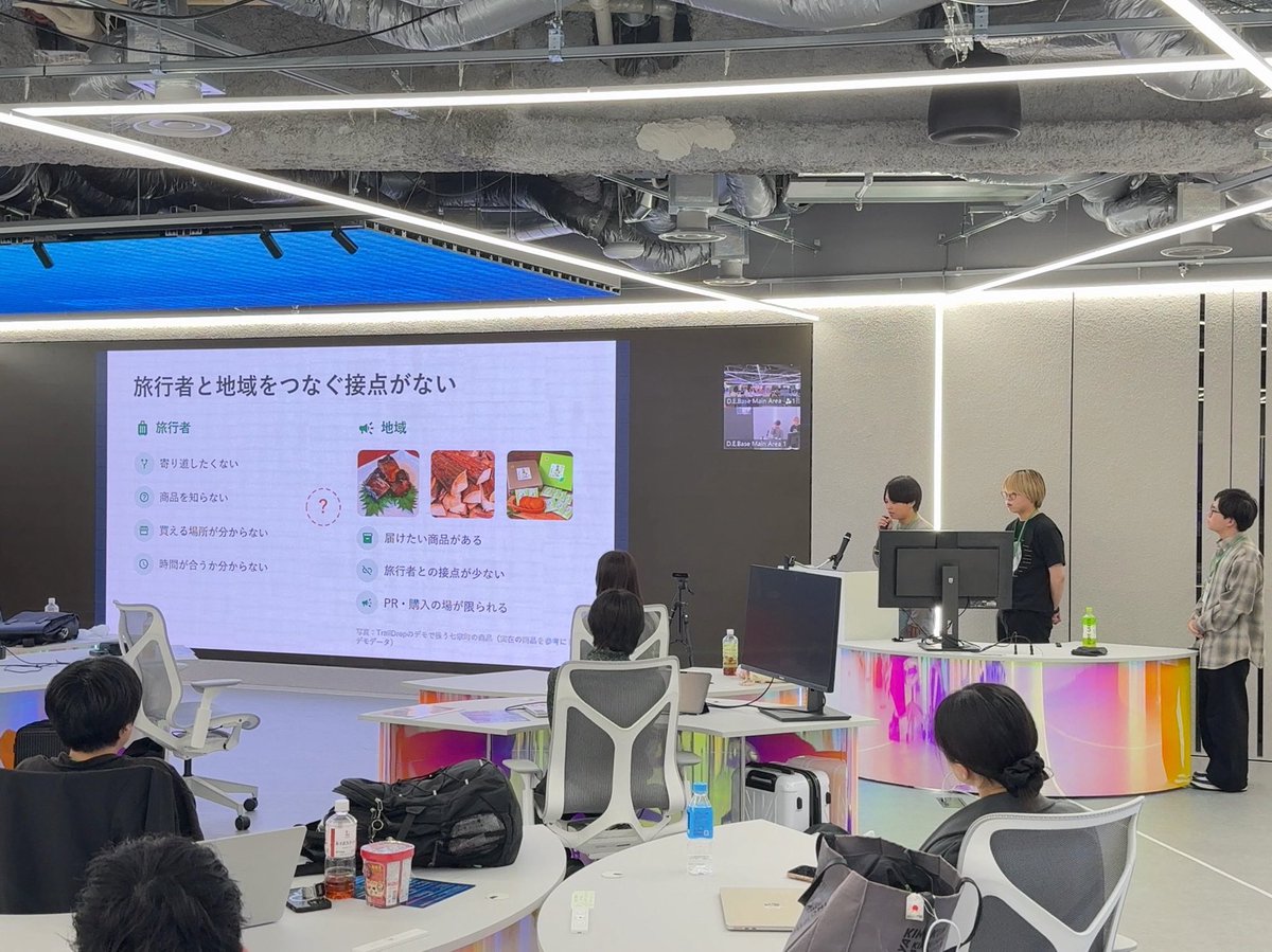 LOCAL_STAGE_PJ's tweet photo. 『HACK STAGE | STAGE3』最終プレゼン
大トリはチーム『CPY』です!
プロダクト名は『TrailDrop』
#HACK_STAGE https://t.co/6W1qGDUp6I