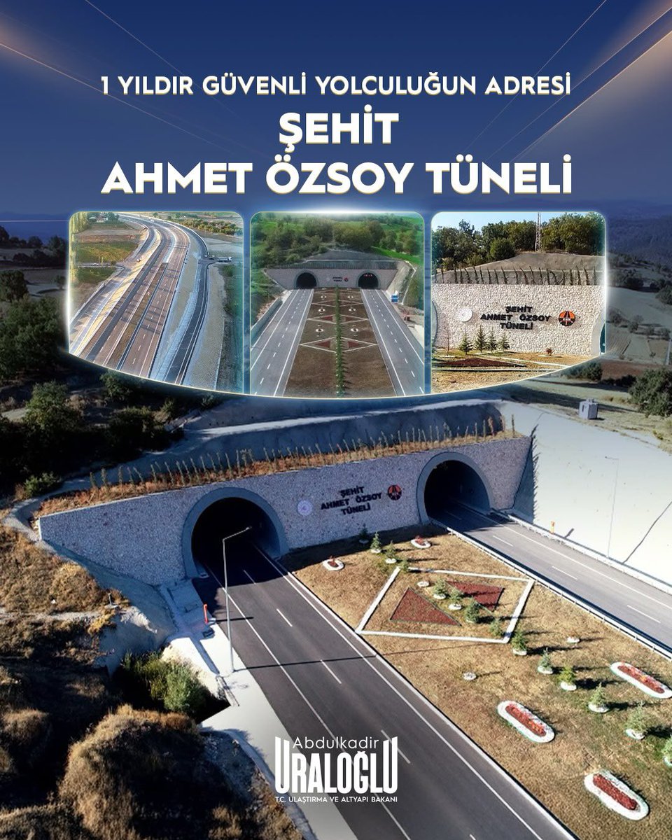 a_uraloglu's tweet photo. Amasya ile Tokat arasındaki ulaşımı kolaylaştıran Şehit Ahmet Özsoy Tüneli 1️⃣ yaşında! 🎉

🚇 1.010 metre uzunluğundaki çift tüplü tünelimizle, sürücülere güvenli ve kesintisiz geçiş imkânı sunarak ulaşım konforunu artırdık.

❄️ Zorlu kış şartlarında ulaşımın daha güvenli ve akıcı şekilde sürmesine katkı sağladık.

#TürkiyeHızlanıyor 🇹🇷
