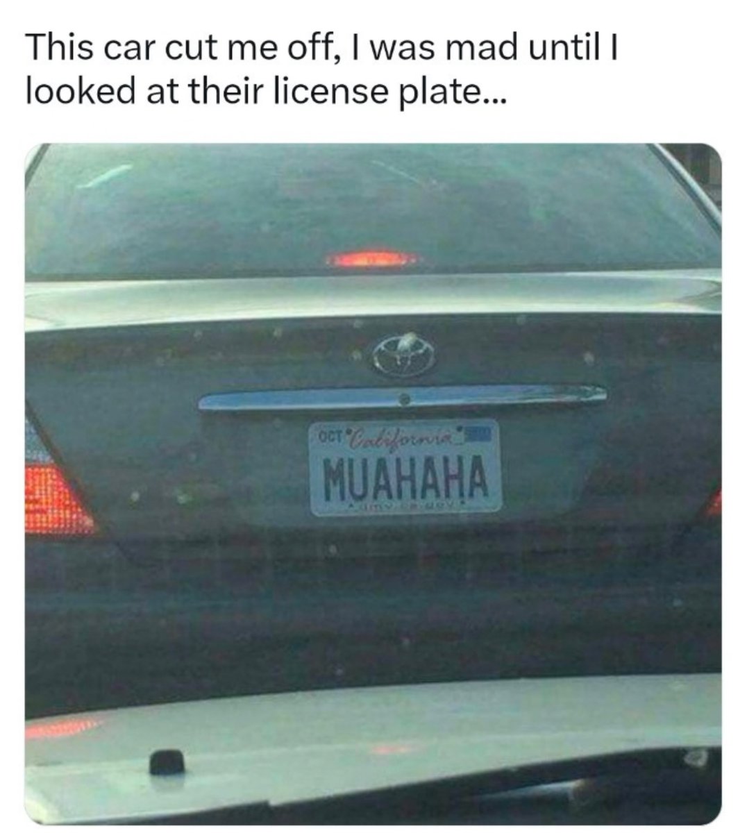 Emma_Wine212's tweet photo. Got cut off and then the license plate laughed at me 😭😂

Would you be mad or impressed 👀 https://t.co/SKhfYnqJfs
