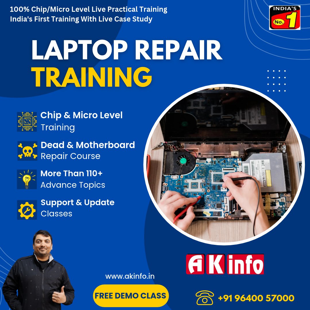 akinfodelhi's tweet photo. Learn Laptop Repairing from basic troubleshooting to Chip & Micro Level motherboard repair.
110+ advanced topics, practical training, real case studies and support & update classes.
๐ Karol Bagh, New Delhi
#LaptopRepairingCourse #LaptopRepair #ChipLevelRepair https://t.co/MpXYVSWrrJ