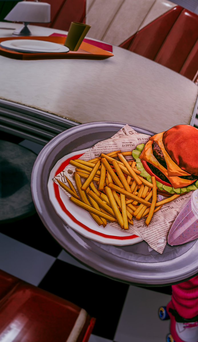 kosmik_vr's tweet photo. Order up! 🍔🍟

🌎World: Aromerican Diner  
✍️by: aromabl4ck  
🔵PC    

#Marycia3D #VRChatPhotography #VRChat_world紹介 #てんぱすおおもり https://t.co/uB9t0ofPAO