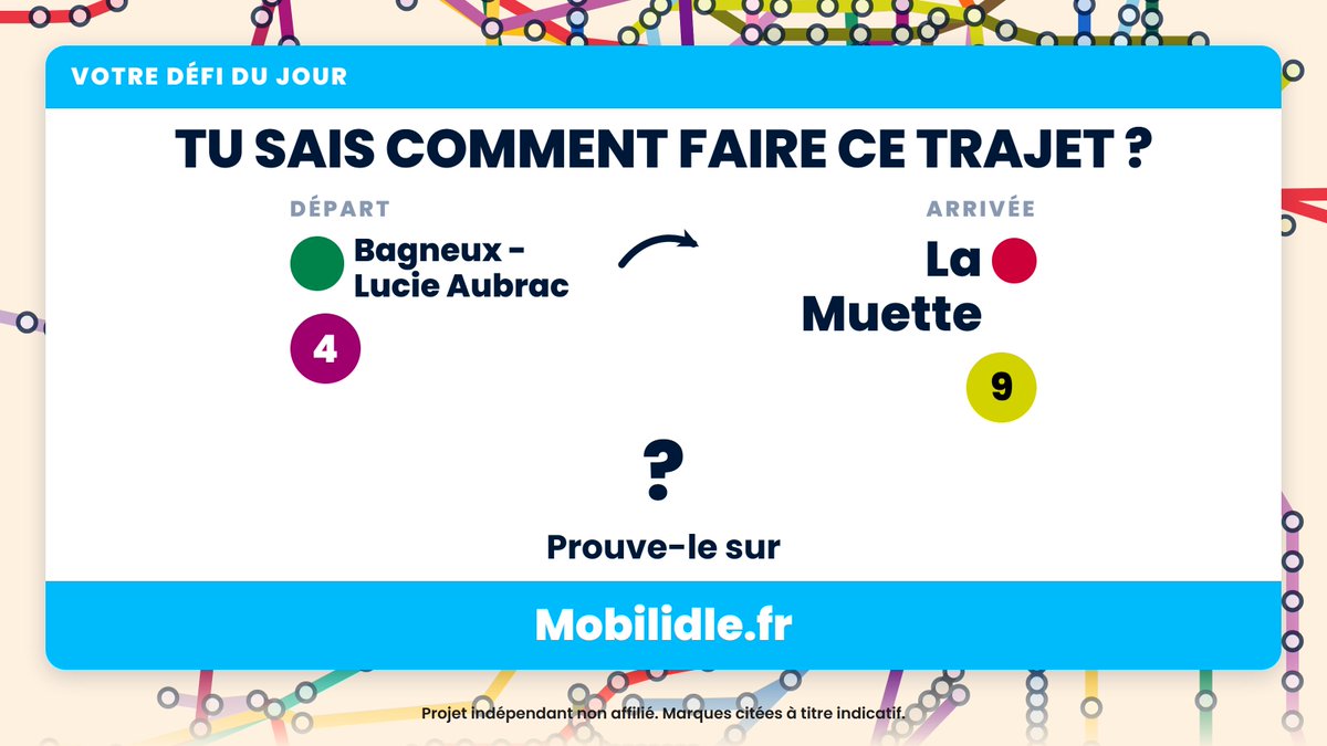 mobilidle's tweet photo. Le défi du 27 septembre 2026 : Bagneux - Lucie Aubrac → La Muette.

Le meilleur trajet, pas le premier qui marche. Lien en bio.

#Mobilidle #IleDeFrance #Transports #Metro #RER #Transilien https://t.co/67etEIFpi6