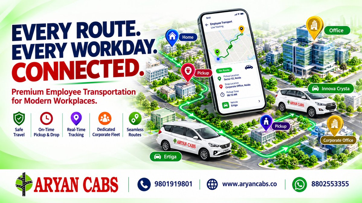 aryan77645's tweet photo. Every route. Every workday. Connected! 🚗 Safe, on-time employee transport with real-time tracking. Call 9801919801 | 8802553555 #AryanCabs #EmployeeTransport https://t.co/Tk3afSZaIy