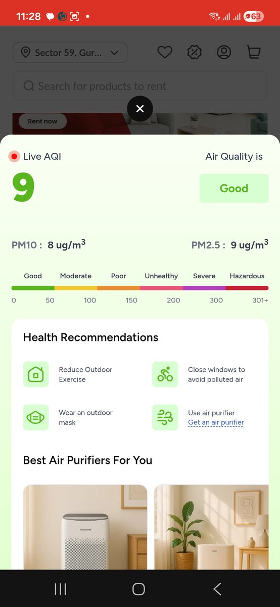 dumb__ash's tweet photo. Rento mojo is recommending me to rent a air purifier and avoid outside activity on even 9 aqi🥲.
700 800 me kya Krna chahiye phir😭 https://t.co/7XxIzhrHQR