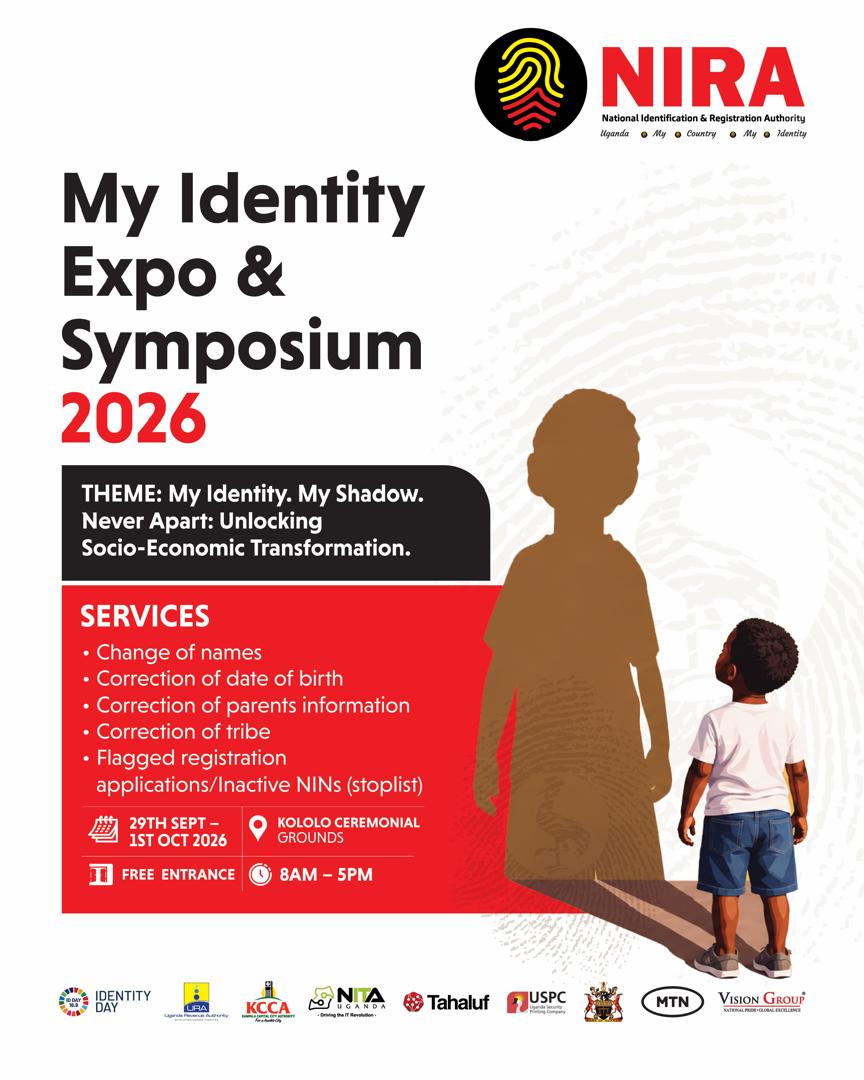 VisionGroup's tweet photo. Need help fixing your National ID details? 

From name and date of birth corrections to inactive or flagged NINs, get the guidance you need at #MyIdentityExpo2026

Starting on 29th – 1 Oct at Kololo Ceremonial Grounds

 #NIRAExpoAndSymposium26  @NIRA_Ug @URAuganda @NITAUganda1 https://t.co/xyQBirsfNy