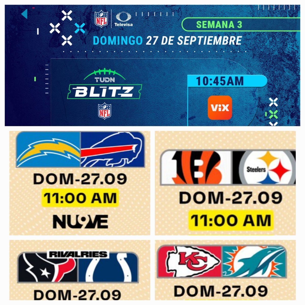 yaguemx's tweet photo. Toda la actividad de la semana 3 de la #NFLEnVix 🏈 esta en Blitz 📺 con el estupendo relato y análisis de nuestros expertos favoritos
@azenteno1 🎙
@ramon_aranza 🎙
@edevaldes94 🎙
@VIX 📺
#NFLEnTelevisa 🏈
Imperdible mucho éxito 👍👌👏👋 https://t.co/zAPOu1MfbX