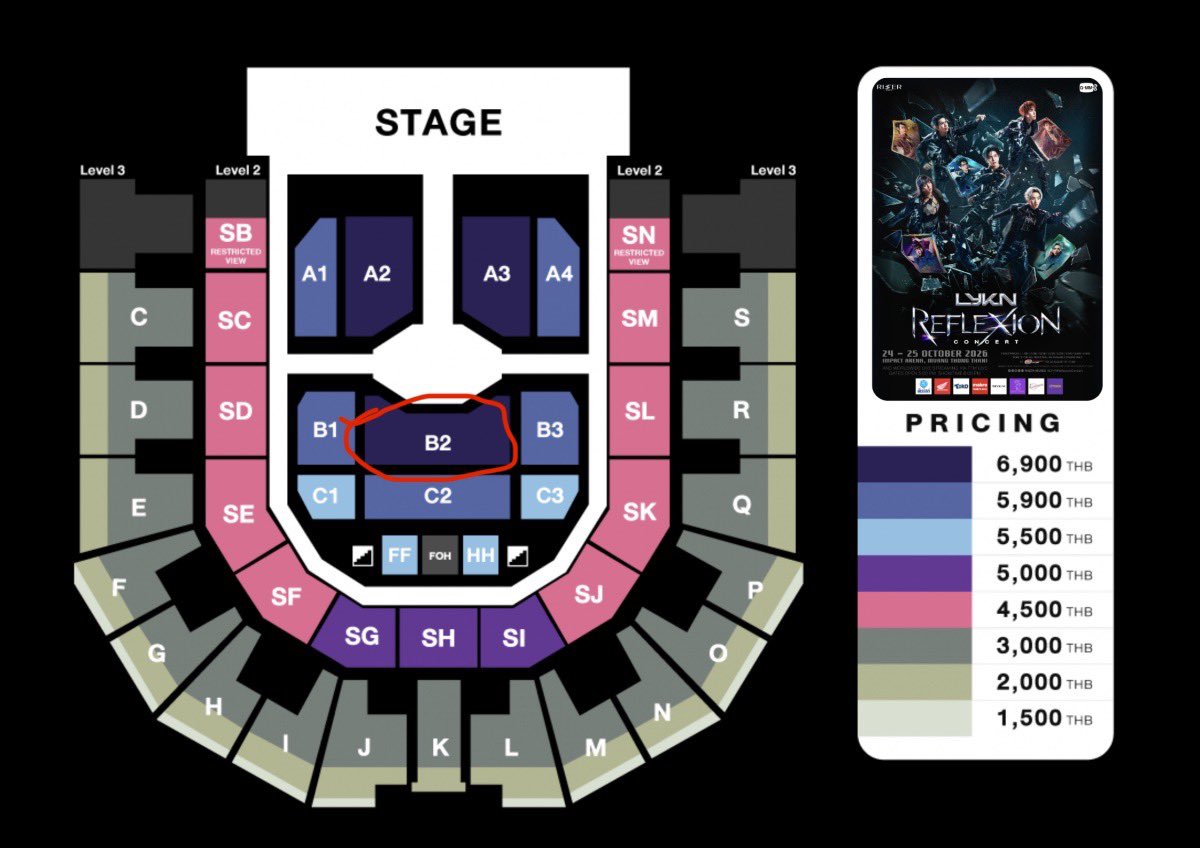 HFLLCLOVER's tweet photo. 🎫 WTS | LYKN REFLEXION CONCERT

รอบวันที่ 24/10/2026 จำนวน 2 ใบติด 

หน้าบัตร 6,900 บาท
โซน B2

ใบละ 11,900฿ ต่อใบ (ไม่ปล่อย��ยก)

วันนี้นัดรับ centralworld ตอน 17.00-17.10 

#LYKN #LYKNREFLEXIONCONCERT #LYKNinBANGKOK https://t.co/N6PIrsWWUP