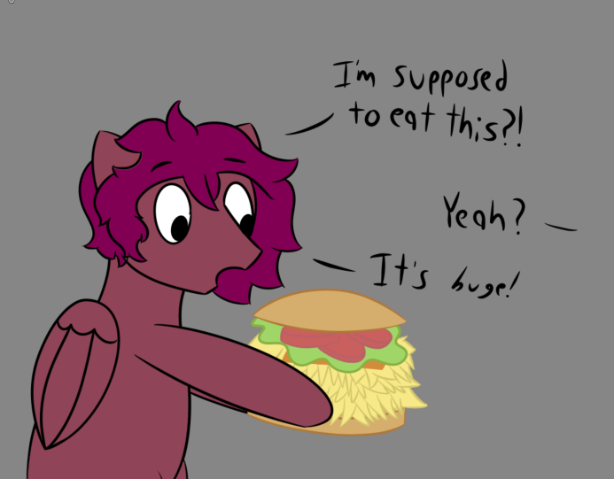 Monkberrithan's tweet photo. Monkberry goes to the local Hayburger, turns out his eyes were too big for his mouth!

Just a lil silly drawing of monkberry seeing how much a Hayburger deluxe TRULY is!
It sure is alot! https://t.co/ObYLz3bNMF