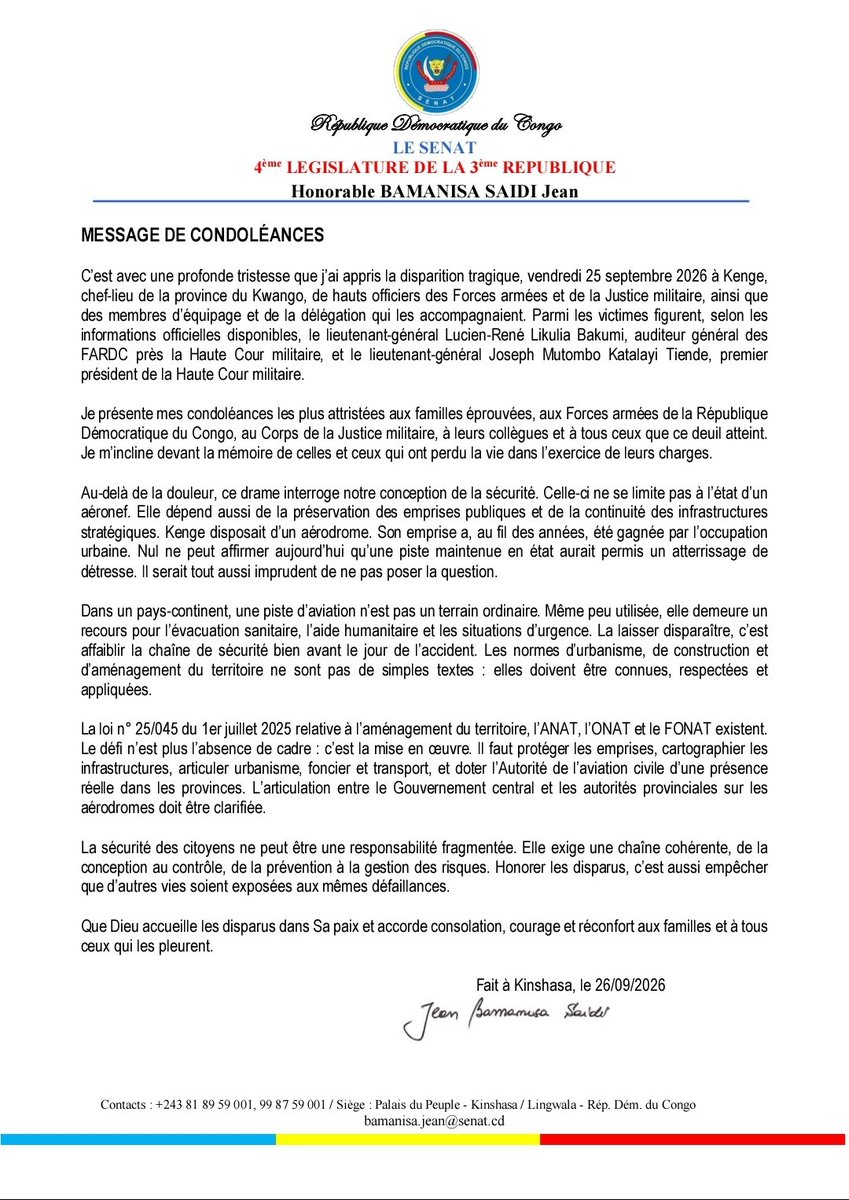 TAristote64366's tweet photo. RDC: Après le drame de Kenge, Jean Bamanisa @JeanBamanisa présente ses condoléances et interpelle sur l’urbanisation autour des infrastructures stratégiques https://t.co/BW0g6j3b80 https://t.co/JauayRu9jd