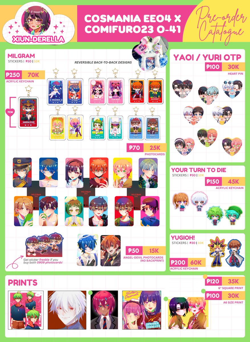 xiun_derella's tweet photo. [🩷RTs] 

catalogue for #Cosmania2026 and #CF23 PO batch 1

nyahallo! 

🩷 Genshin, DoL, Link Click, Milgram, RPG Maker Games, Twisted Wonderland, Danganronpa, FSP EN

✅Pick-up and Mail Orders
😼 All days

🔗 PO forms in reply ⬇️

#comifuro23 #cfxxiii #fanfairatcosplaymania2026 https://t.co/WP83CfjYfS