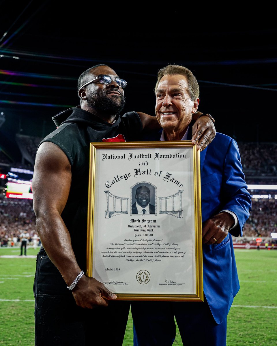 AlabamaFTBL's tweet photo. A legend of the game. 👏

Congratulations to @markingramII on being announced as a member of the NFF College Football Hall of Fame Class. A standard set forever. https://t.co/tqtCNJQzMO