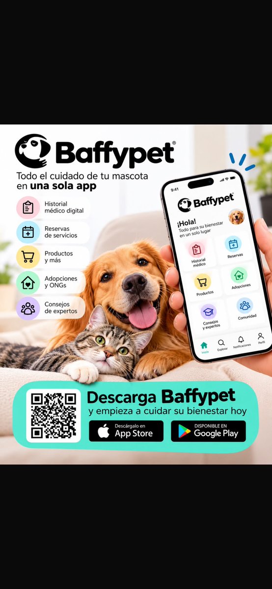 rodrigovet's tweet photo. 🐾 Todo el cuidado de tu mascota en una sola app.
📱 Historial médico, reservas, productos, adopciones y consejos de expertos.
Descarga Baffypet y sé parte de nuestra comunidad. 🐶🐱
#Baffypet #PetTech #Mascotas https://t.co/OzYWRCB2Ez