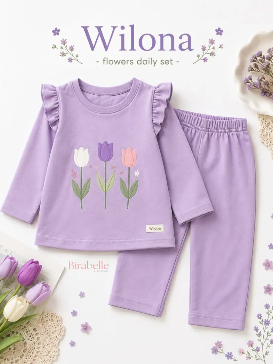 RaicaFernadez's tweet photo. Detail Wilona: Cotton Combed 24s lembut dan nyaman di kulit anak, sablon rubber water based yang menyatu dengan kain, atasan ruffle, serta celana panjang pinggang elastis. Cocok untuk aktivitas sehari-hari. https://t.co/Ny75SvbXbt