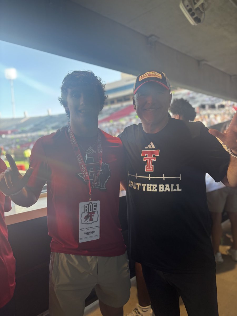 GradyKeeton's tweet photo. Had a blast today at the @TexasTechFB game. Very thankful for the opportunity to get invited to come out and watch a great game. Such a great experience! #WRECKEM 

@JoeyMcGuireTTU @_CoachAdams @COACHJUICE_ @Iam_xwhite14 @ClayMcGuireTTU @Coach_Leftwich @CoachRGreene https://t.co/HEXJgXzcJb
