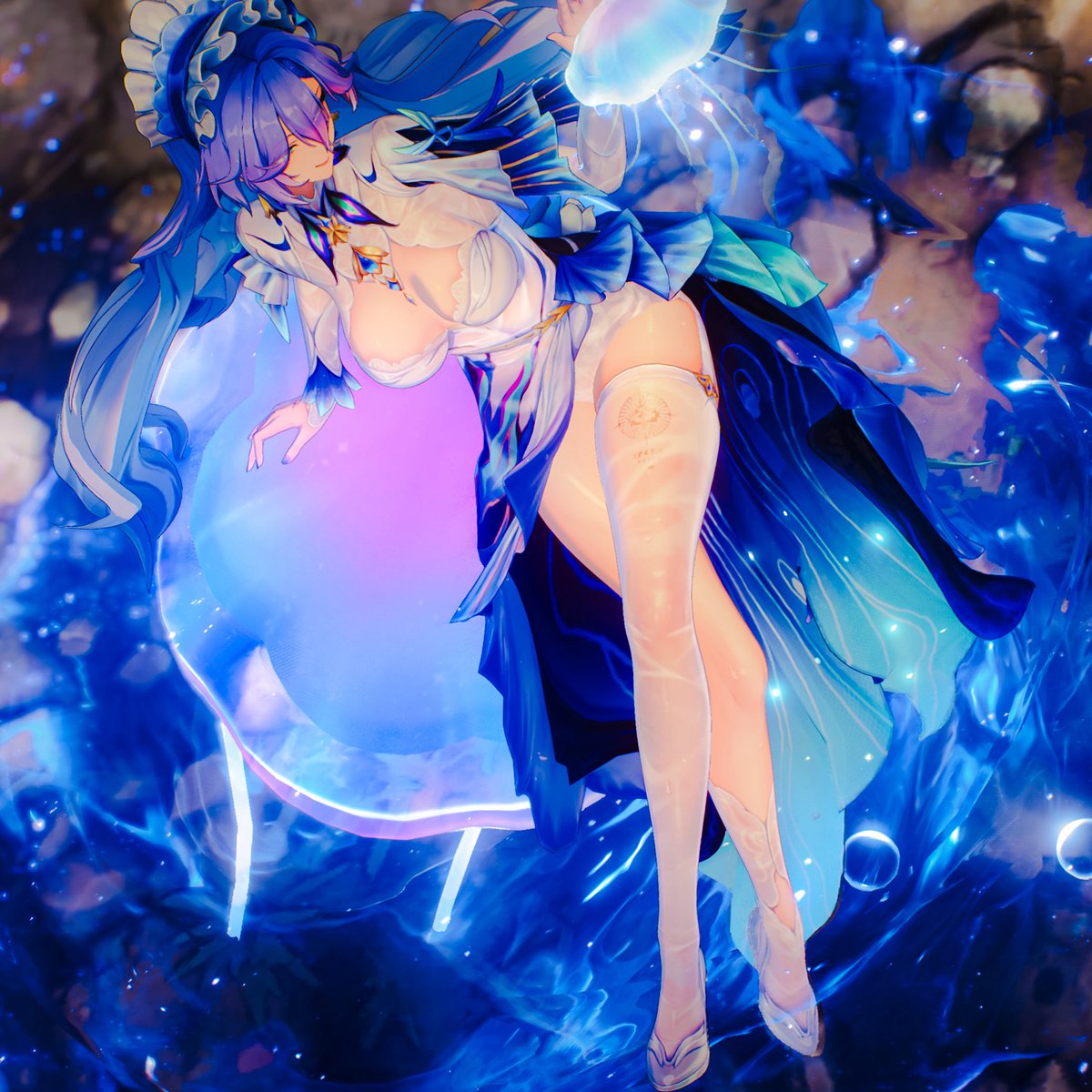 sasayu21906891's tweet photo. 【Cantarella🪼】

As You Like It
💙or💜

青をベースにやり過ぎて
違和感から紫に戻したけど
なんかやはりどっちも好きだったので
日曜なんで２つ上げちゃいました笑
 
#鳴潮　#WutheringWaves
#カンタレラ　#鳴潮写真部 https://t.co/CfS5KHTvTR