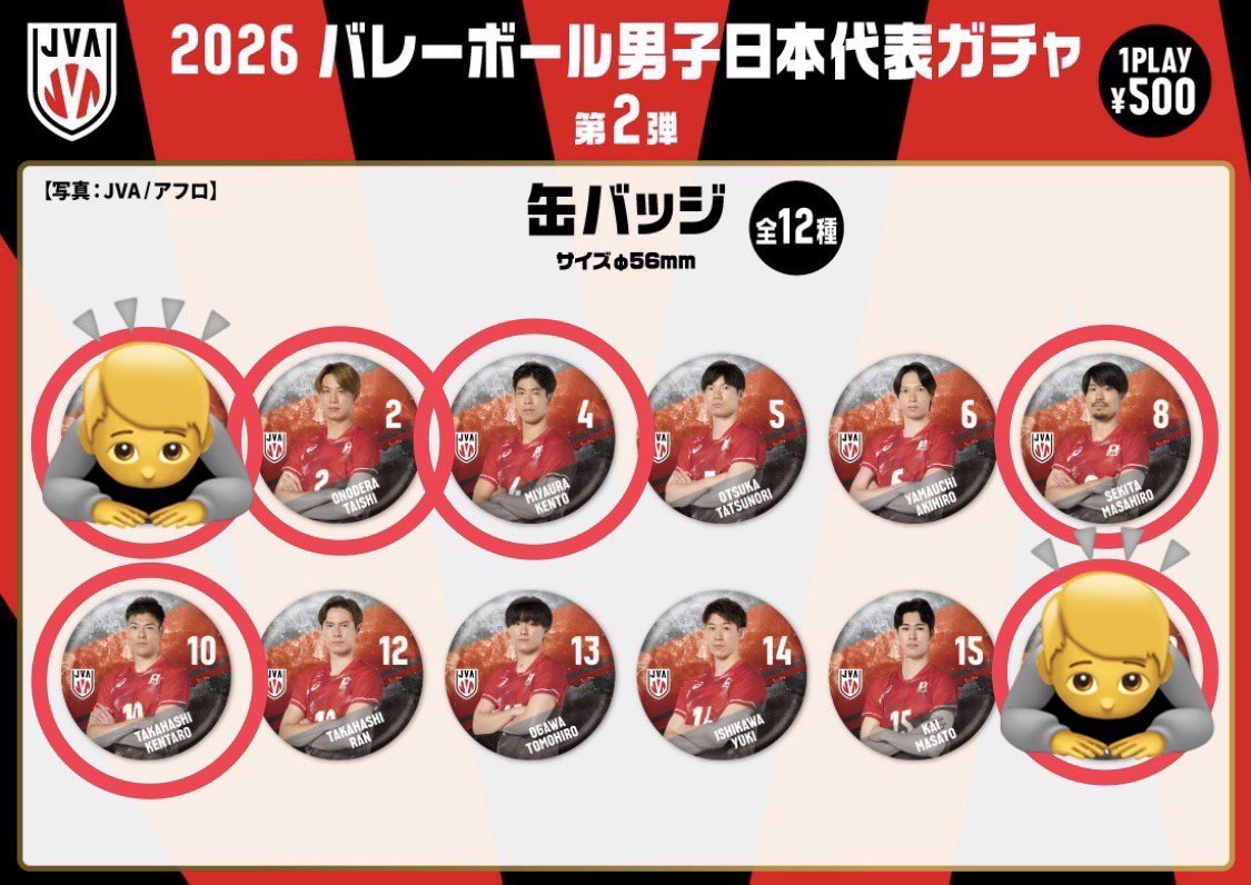 j_a6tm's tweet photo. モバガチャ
2026バレーボール男子日本代表ガチャ［第2弾］
#男子バレー #モバガチャ 

【譲】 画像参照
【求】 買取(定価+送料) or 小川関連　※敬称略

・比率違いでの交換可♻️(要相談)
・買取も承ります(定価+送料)
・郵送のみ📮

お気軽にご連絡ください🙂‍↕️🪄 https://t.co/lrdd0kMEde