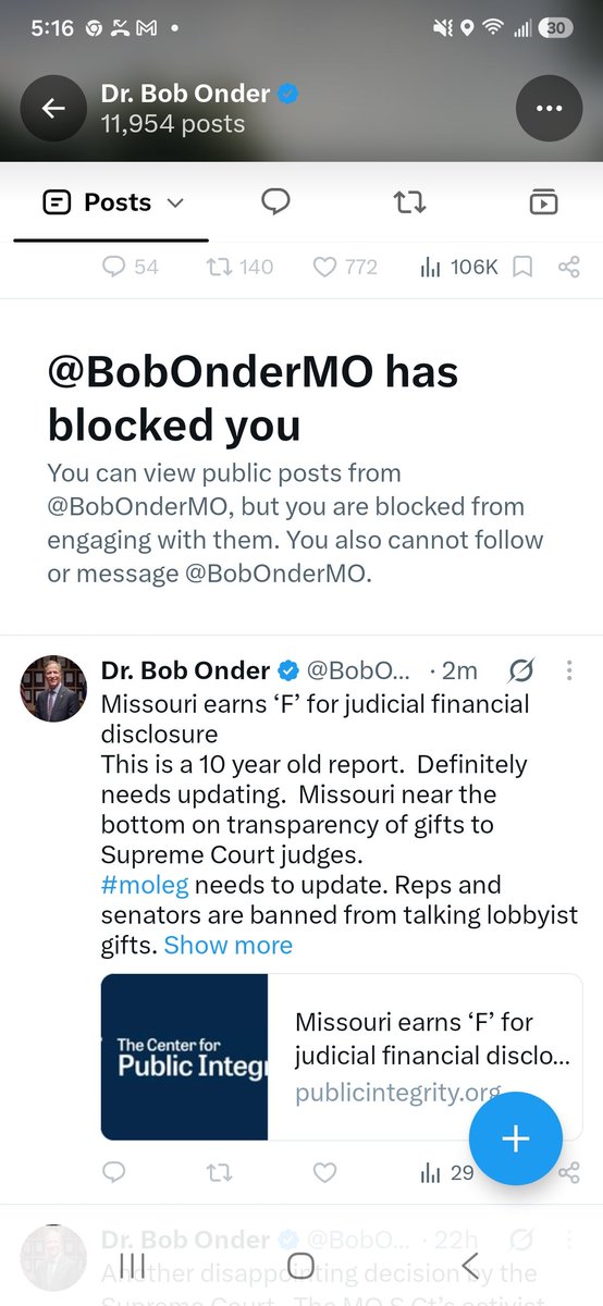 torianoporter's tweet photo. I was today years old when I learned  U.S. Rep. Bob Onder, a Missouri Republican, blocked me on twitter, errrr, X, I meant.  Dang, Congressman, what did I do to get blocked? https://t.co/agGsAMfaV3