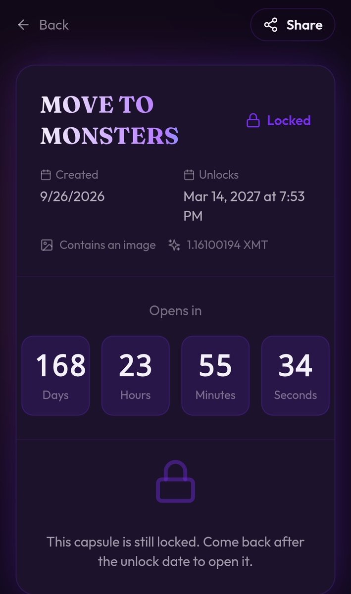 TimeCap_XPR's tweet photo. @MsJb22 @MsJbTDBN Couldn't go back in time. But. You are locked in. Youll get a reminder when it unlocks. 🫡 https://t.co/JnI4YcEAhL