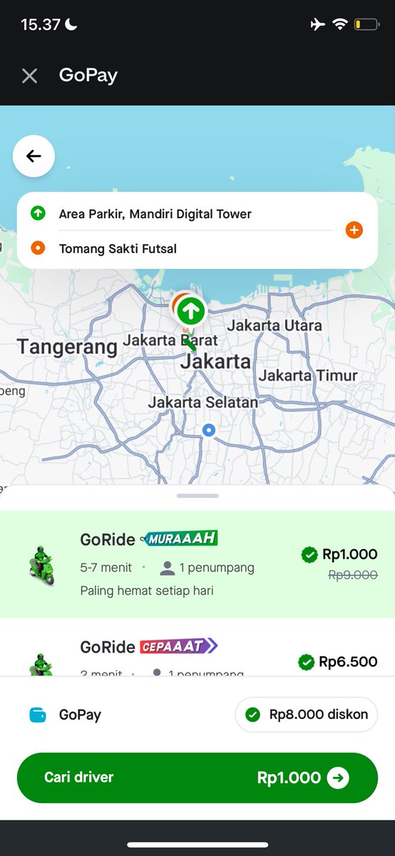 tmedkv's tweet photo. Baru ngeh ternyata bisa pesen GoRide dari GoPay. Pas cek tarifnya kaget, dari Rp9.000 jadi Rp1.000 karena dapet diskon. Wkwk lumayan

Gojek Lebih Murah DiGoPay https://t.co/wYGghvWMsX