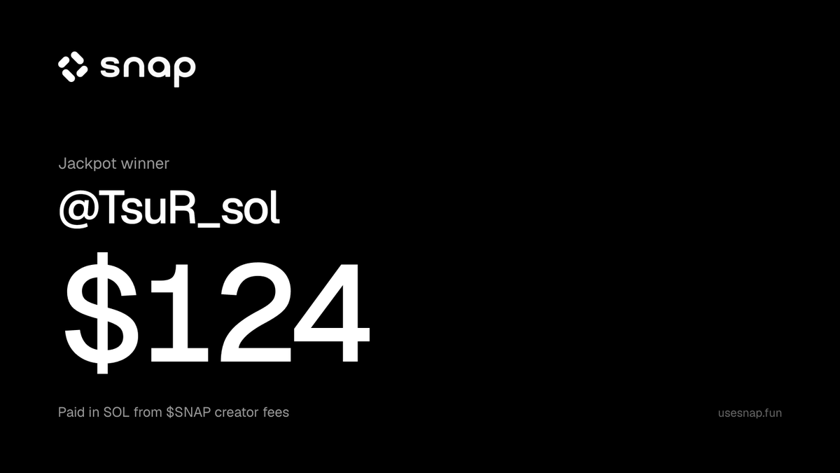 usesnapfun's tweet photo. Congratulations to our first Jackpot winner: @TsuR_sol 

Log in via X to claim your winnings. https://t.co/yqsPWsgaEJ