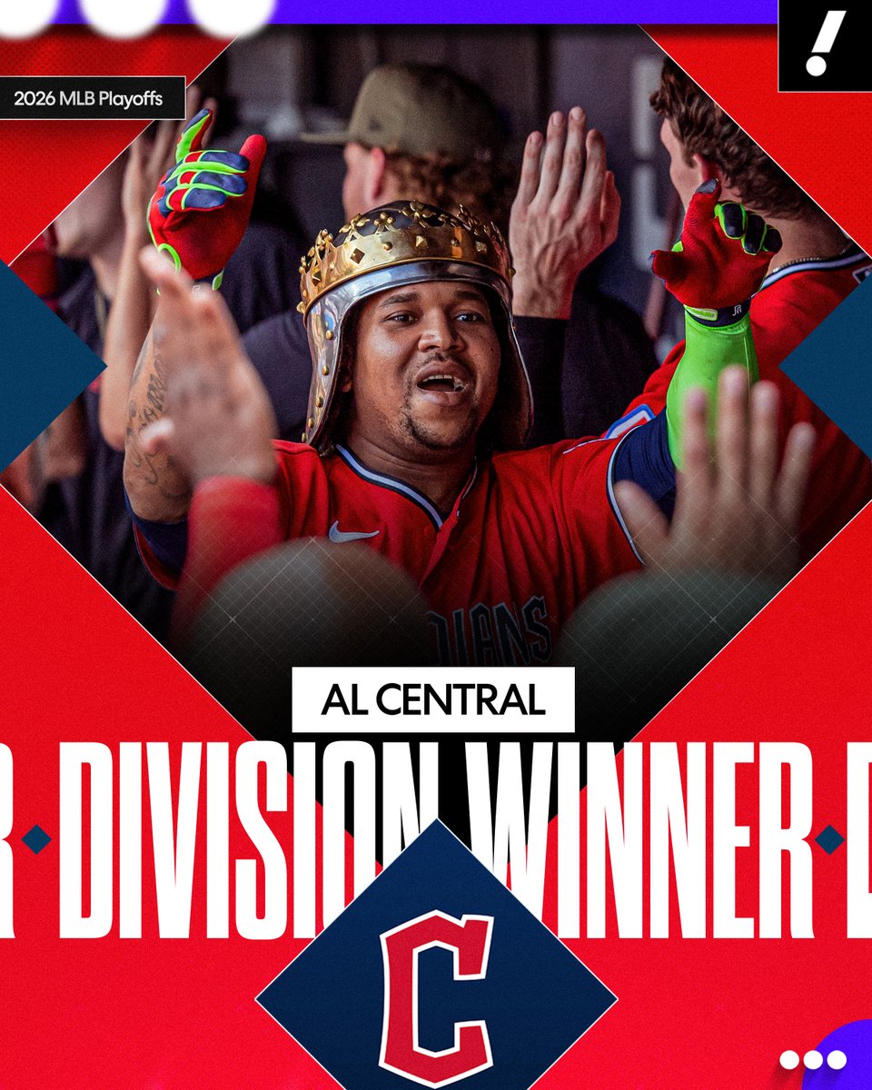 YahooSports's tweet photo. GUARDIANS ARE THE AL CENTRAL DIVISION CHAMPIONS 👑

Cleveland has its fourth division crown in the last five seasons 🪽 https://t.co/wGlmajuBfo