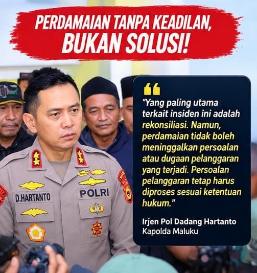 TimurParadise's tweet photo. “Jaga Perdamaian, Jangan Tinggalkan Penegakan Hukum”
Rekonsiliasi bukan berarti mengabaikan persoalan hukum. Perdamaian dan penegakan hukum dapat berjalan beriringan demi terciptanya situasi Maluku yang aman, tertib, dan kondusif. https://t.co/T7tsIjrXt9