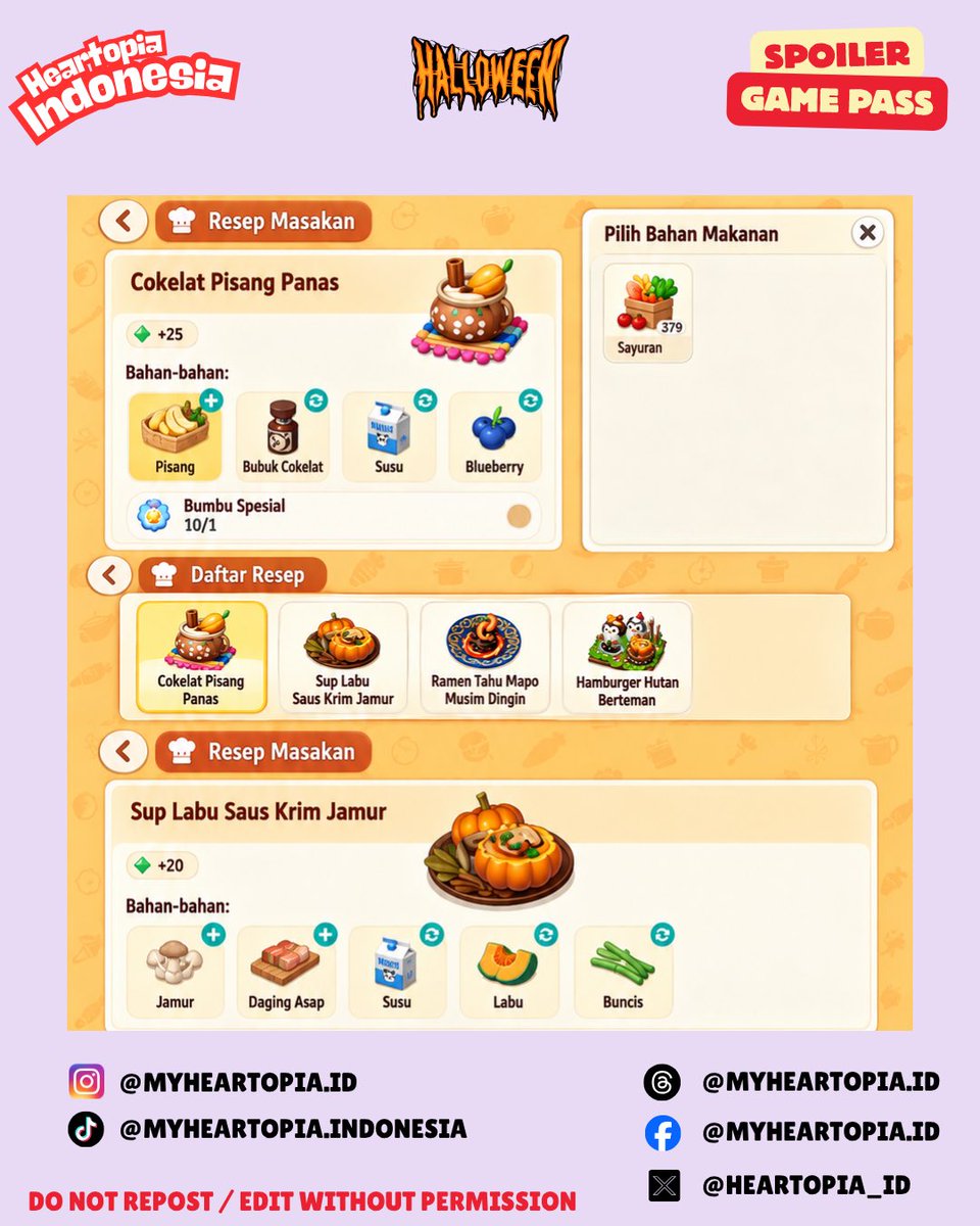 Heartopia_ID's tweet photo. ‼️SPOILER‼️

Tema next pass : 🎃Haloween🎃

NB: karena merupakan hasil translate, akan terdapat beberapa ketidaksesuaian nama 📢

#heartopia #heartopiagame #heartopiaindonesia https://t.co/y6EuLuyEZV