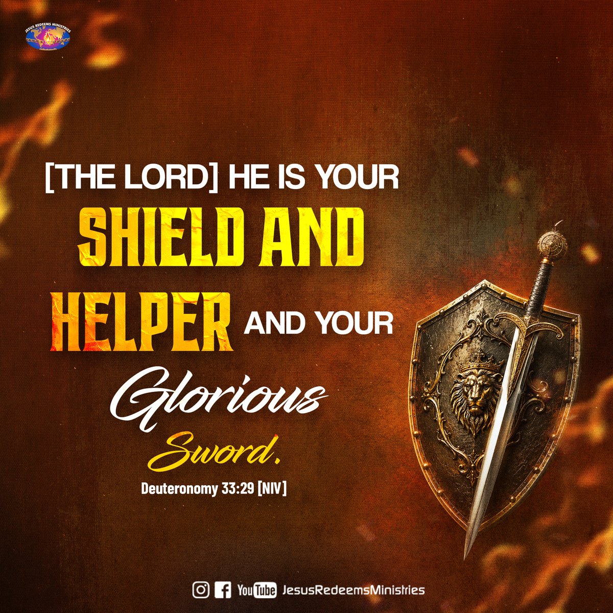 JesusRedeems_'s tweet photo. [The Lord] He is your shield and helper and your glorious sword. [NIV] Deuteronomy 33:29
.
.
.
#promiseword #promiseverse #dailybibleverse #dailypost #dailydevotional #dailyverse #bibleverses #bible #bibleverseoftheday #bibleversedaily https://t.co/I8KXJiTmrO