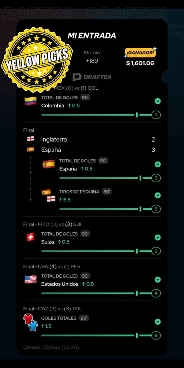 YellowpicksVer's tweet photo. 💰 Pasemos a Cobrar 💰
Me complace informar que ganamos el Parley recomendado del dia de hoy 😎👍🏻

Es un gusto hacerlos ganar, vayamos a cajas 🔥

@England @SEFutbol @nati_sfv_asf @USMNT @LigaBBVAMX @FCFSeleccionCol https://t.co/M4LL9q2e6f