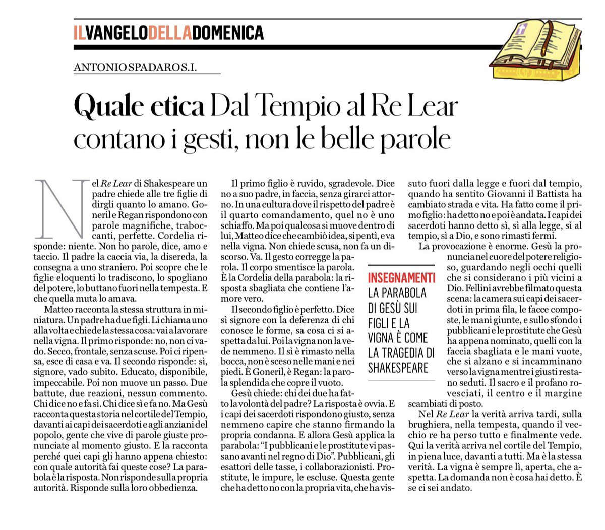 antoniospadaro's tweet photo. Due battute, due reazioni. Chi dice no e fa sì. Chi dice sì e fa no. Il mio commento al Vangelo di oggi sul Fatto Quotidiano. https://t.co/BPOe37fUK9