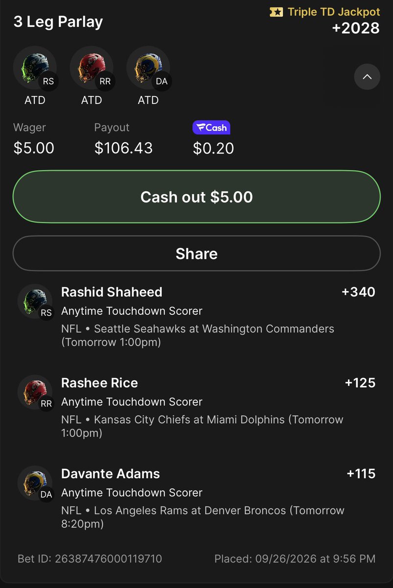 VortexTakes's tweet photo. Fanatics Triple TD 250k Jackpot entries.

Which is your favorite play of my 5 entries??

*5th entry in comments

#GamblingX #NFL #POTD https://t.co/YpzRtFB3DW