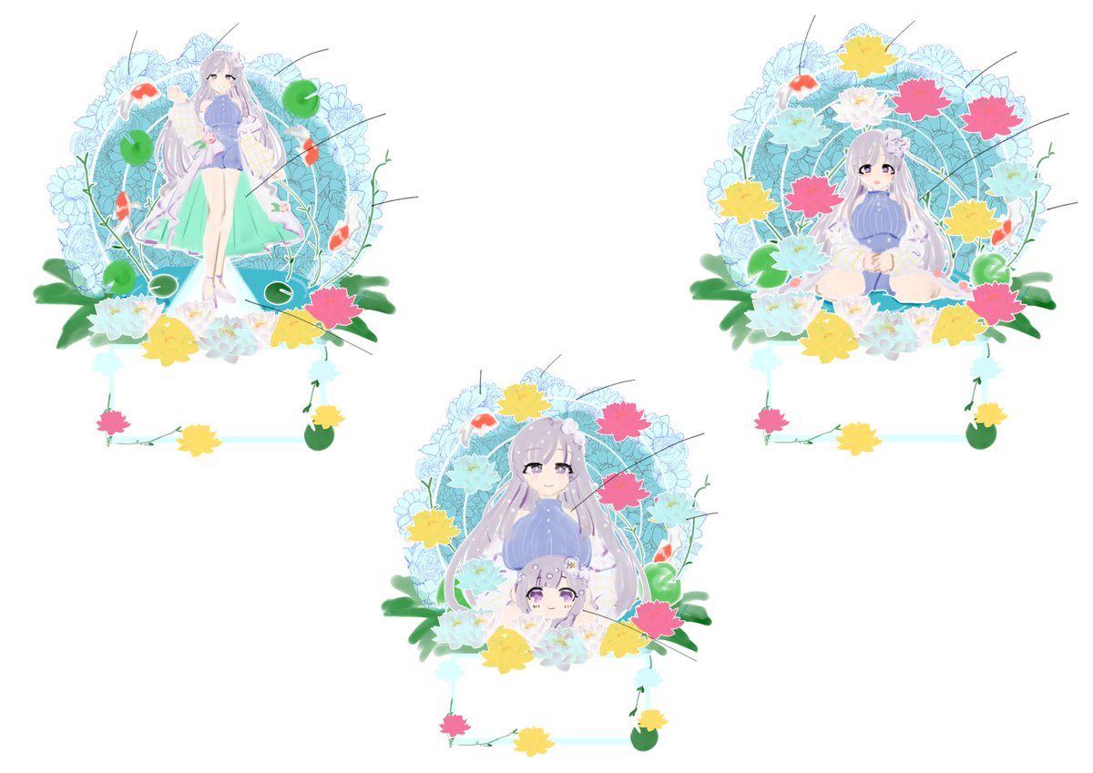 isarattrap's tweet photo. 改めてこちらの素敵なお花にイラスト・デザインで参加させていただきました！！

3点ラフを描いて、その中から主催・運営さんの意見を交えて構図を選びました。
立ち絵構図が決まってからもアドバイスをいただき、いくつかポーズを描いて厳選しました。
ランウェイにふさわしい1枚になったと思います！ https://t.co/alcIj93hab