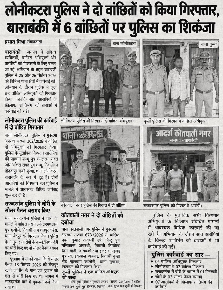Prabhat24939413's tweet photo. बाराबंकी पुलिस का वांछितों पर शिकंजा, 6 गिरफ्तार

लोनीकटरा में दो वांछित दबोचे, सफदरगंज में चोरी के दो सोलर पैनल बरामद@uppolice @Barabankipolice https://t.co/4sQrTPZ6IX