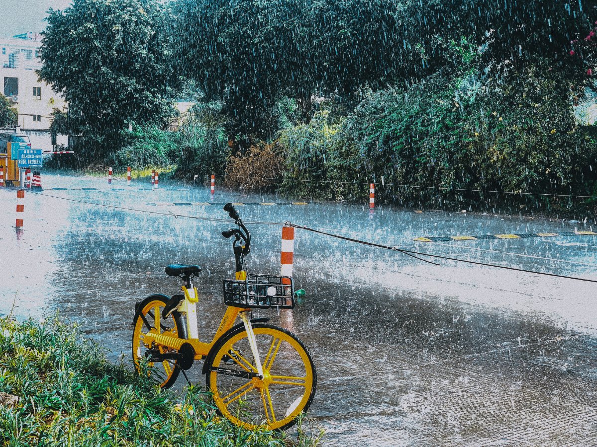 Dddih2a's tweet photo. [I was stuck in the rain, my cool bike got wet with dripping rain, the muddy path made it hard to move.]， https://t.co/4ppRtG4czx