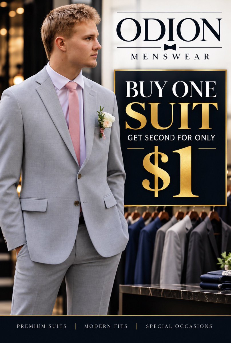 PeytonHigginson's tweet photo. Odion say what? 🙉 buy one suit get one for only a dollar.
FOR THE WHOLE MONTH OF OCTOBER
If you are into great deals, hit that like and follow button and re-share the great news. Less go!
#odionmenswear #bogo #lookgood #feelgood #playgood
@OdionMenswear https://t.co/l39g4bjDnS