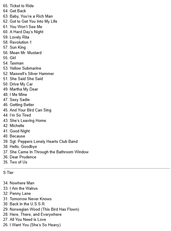 linus8090's tweet photo. the beatleathon is finally done, and with that is a ranking of every single beatles song worst to best. (top 25 are below) https://t.co/aoHngZvJeu