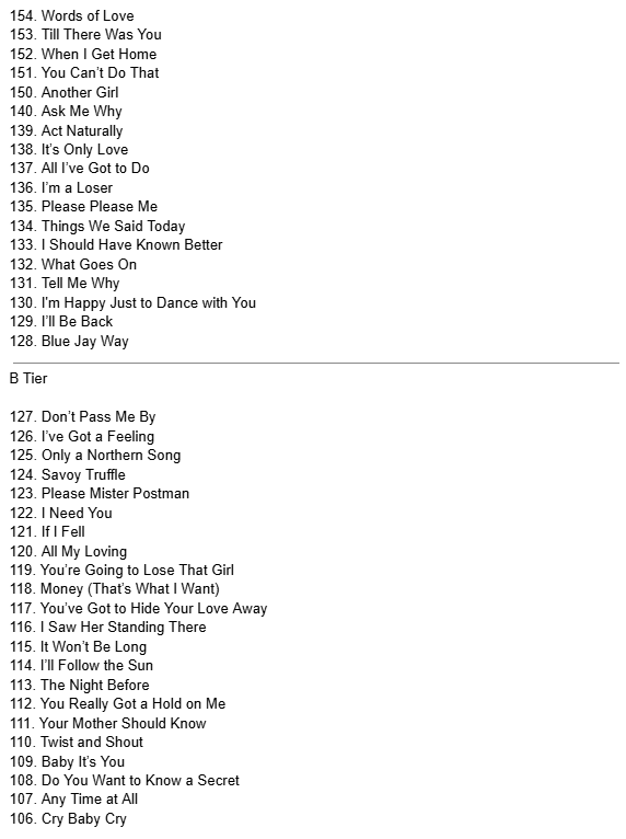 linus8090's tweet photo. the beatleathon is finally done, and with that is a ranking of every single beatles song worst to best. (top 25 are below) https://t.co/aoHngZvJeu