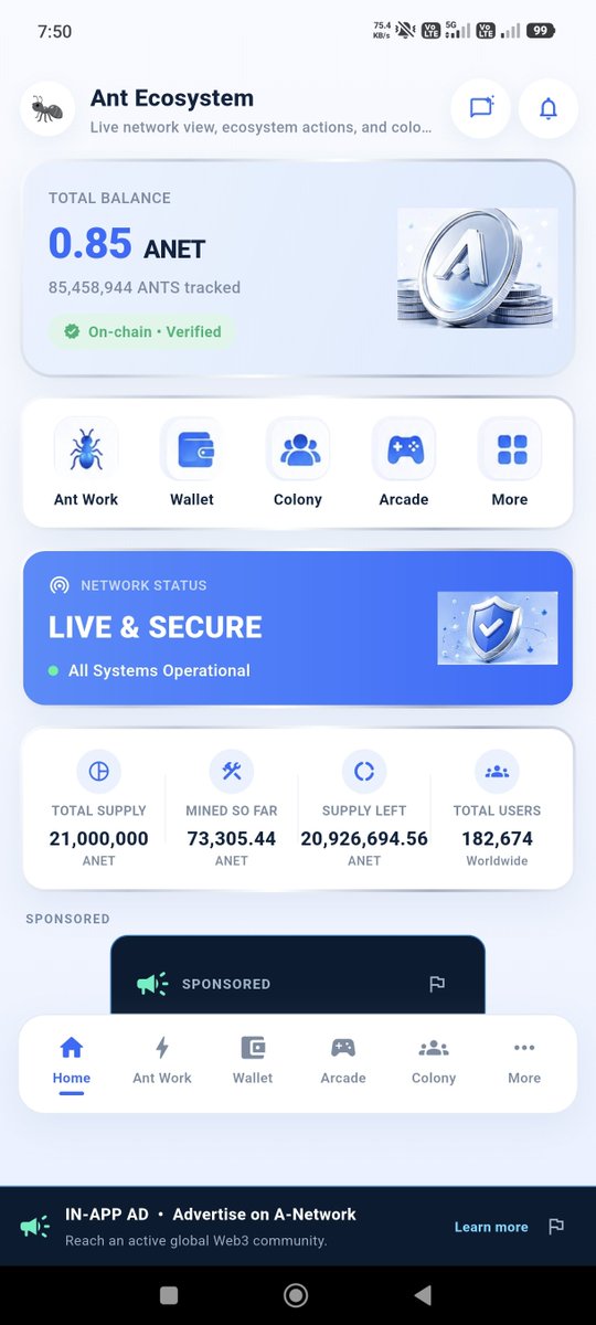 Cryptorabi121's tweet photo. ๐ ANET UPDATE โ 5.53 ANET! ๐๐
The Ant Ecosystem dashboard is showing:
๐น 0.85 ANET 326 Sessions
๐น 85,458,944 ANTS tracked
๐น On-chain โข Verified โ
๐น LIVE & SECURE ๐ก๏ธ
๐ฅ Keep building. Keep growing. Keep moving forward.
#ANET #ANetwork #AntEcosystem #ANTS #Web3 #Deltix https://t.co/6EdLgq3D1M